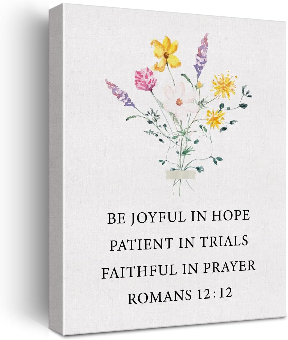 Lienzo decorativo con versículo bíblico inspirador, lienzo enmarcado con texto en inglés “Romans 1212”, póster para decoración del hogar y la