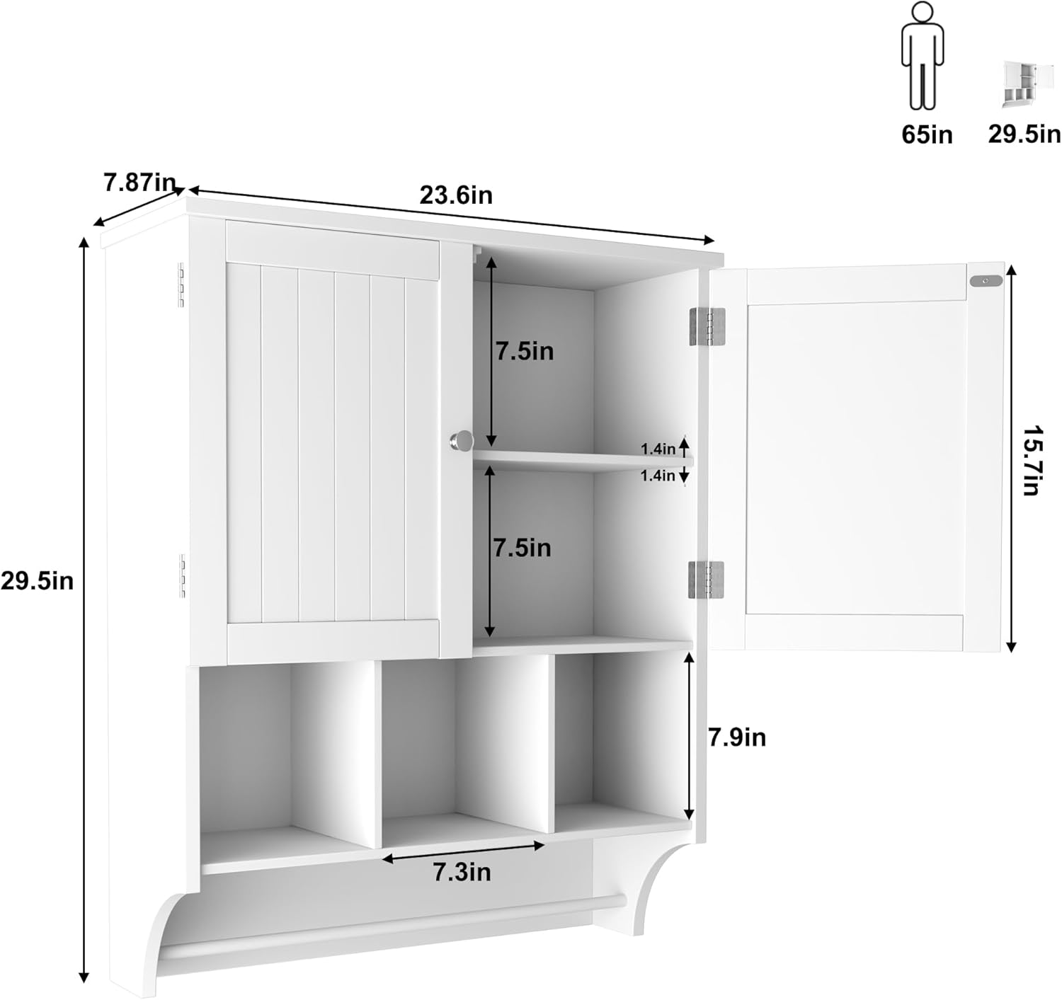 HOMEFORT Armario de pared de baño, botiquines sobre el inodoro con barra de toallas, estantes ajustables de 2 puertas, gran espacio para baño,