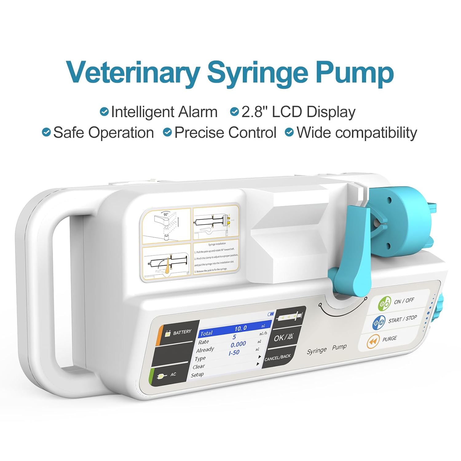 CONTEC Bomba de jeringa veterinaria Máquina de bomba recargable con KVO Alarma de umbral de oclusión ajustable y calibración SP950