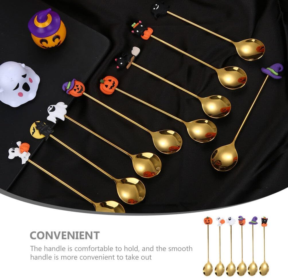 Cucharas de Halloween, 6 cucharas de Halloween, sombrero de bruja de calabaza, cucharas de fantasma, cuchara de postre, cuchara de café, cuchara de