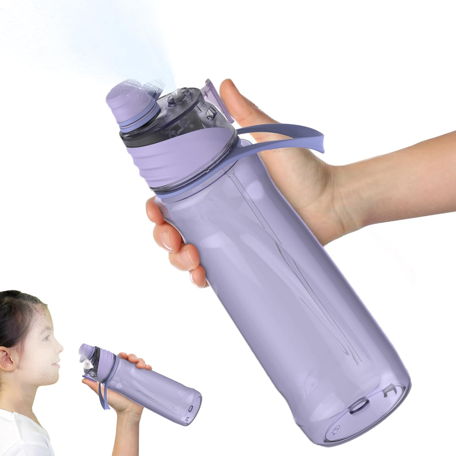 FEIJIAN Botella de agua de niebla, botella de agua deportiva de 22 onzas con función de niebla y sorbo 2 en 1, botellas de agua de plástico sin BPA,