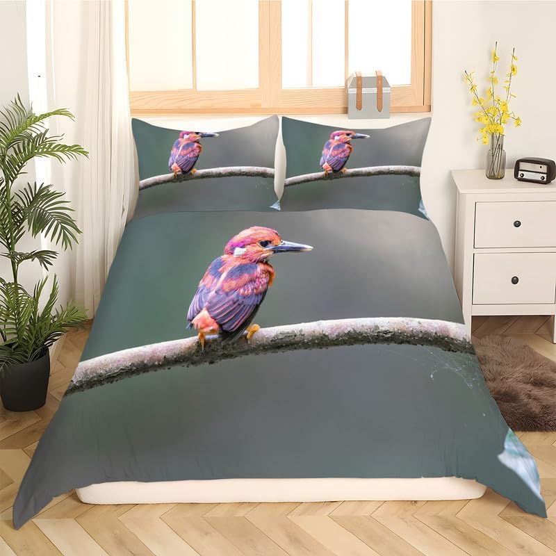 Dark Brown Bird Twin Duvet Cover Animal Print Twin Bedding Sets Soft Microfiber Comforter Cover and 2 Pillow Shams 20″X26″, Bed Set Duvet Covers