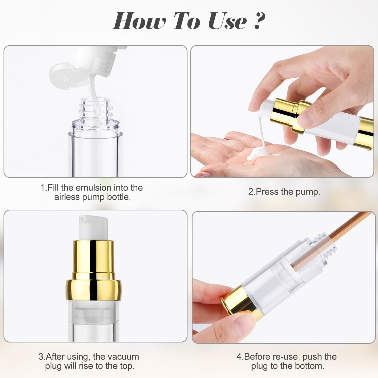 6 botellas de vacío de 0.5 fl oz0.5 onzas, dispensador de bomba sin aire, rellenable, tamaño de viaje, envases de maquillaje para loción cosmética,