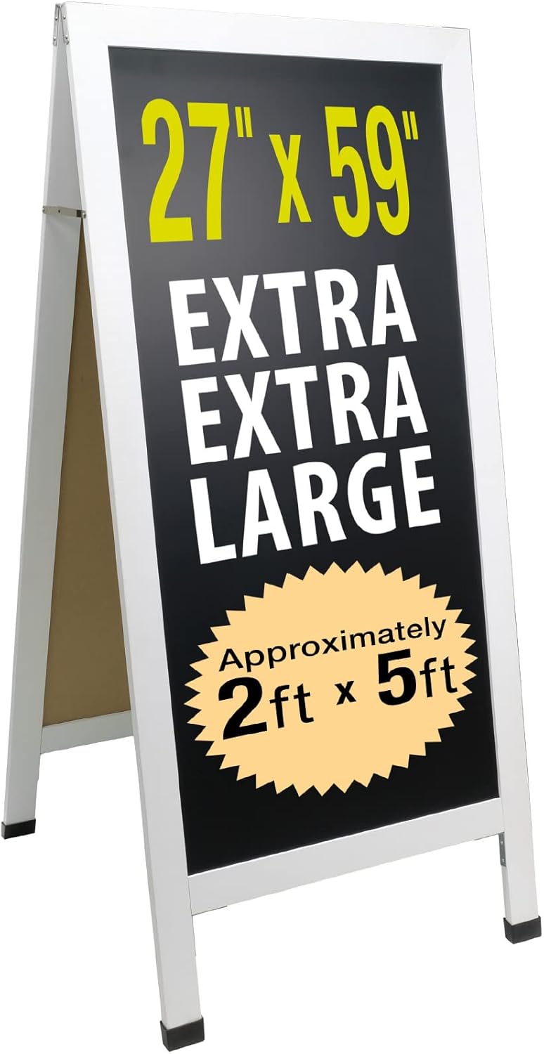 Excello Global Products Cartel de pizarra gigante magnético extra grande para acera 59 x 27 pulgadas, reforzado, resistente, doble cara, letrero de
