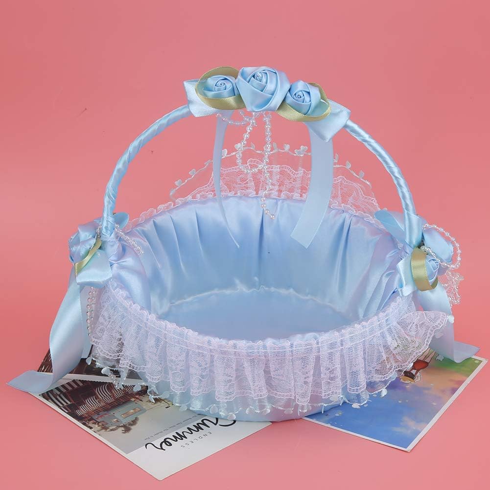 Elegante cesta de flores de encaje, hermosa cesta de flores ligera y vibrante, para ceremonia, boda, compromiso (azul)
