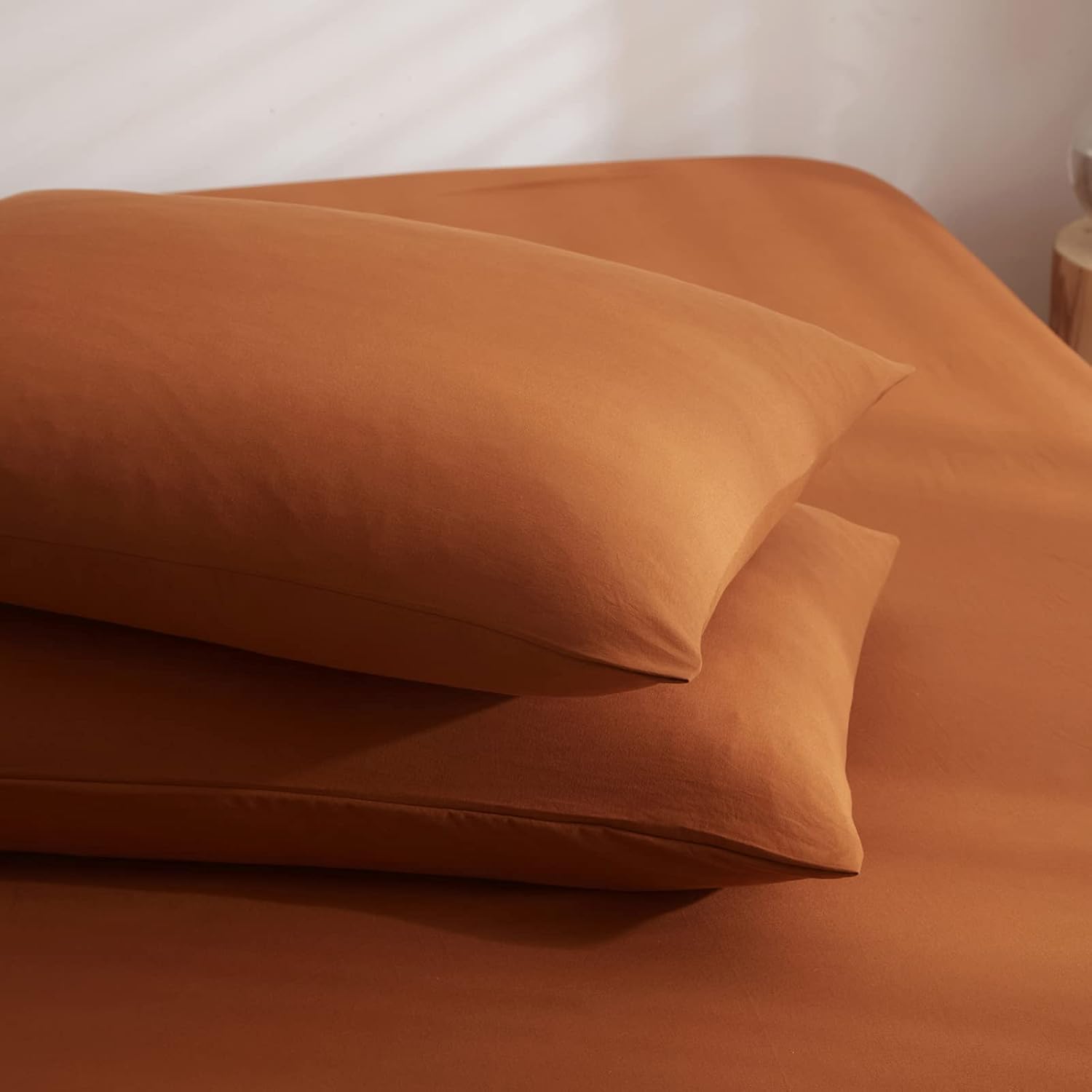 BuLuTu Juego de sábanas de tamaño King con bolsillo profundo, sábanas de calabaza 100% microfibra lavada, juego de sábanas y fundas de almohada de 4