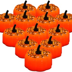 Luces de calabaza de Halloween, 12 luces LED de calabaza, luces de té de calabaza, mini candelita decorativa naranja para decoración de Halloween, Luces de calabaza de Halloween, 12 luces LED de calabaza, luces de té de calabaza, mini candelita decorativa naranja para decoración de Halloween,