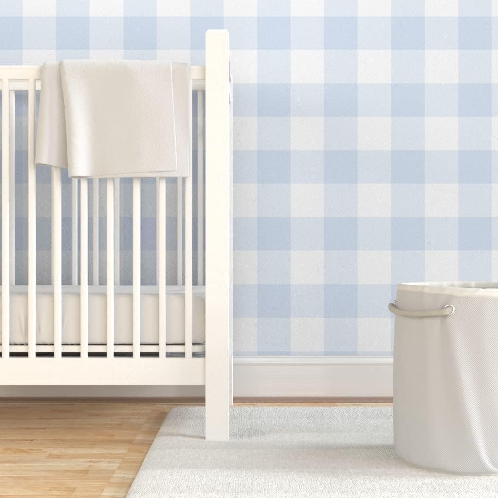 Spoonflower Despegar y pegar papel tapiz Swatch – Azul Gingham grande Check Inch Niños Decoración del hogar Blanco Papel pintado extraíble