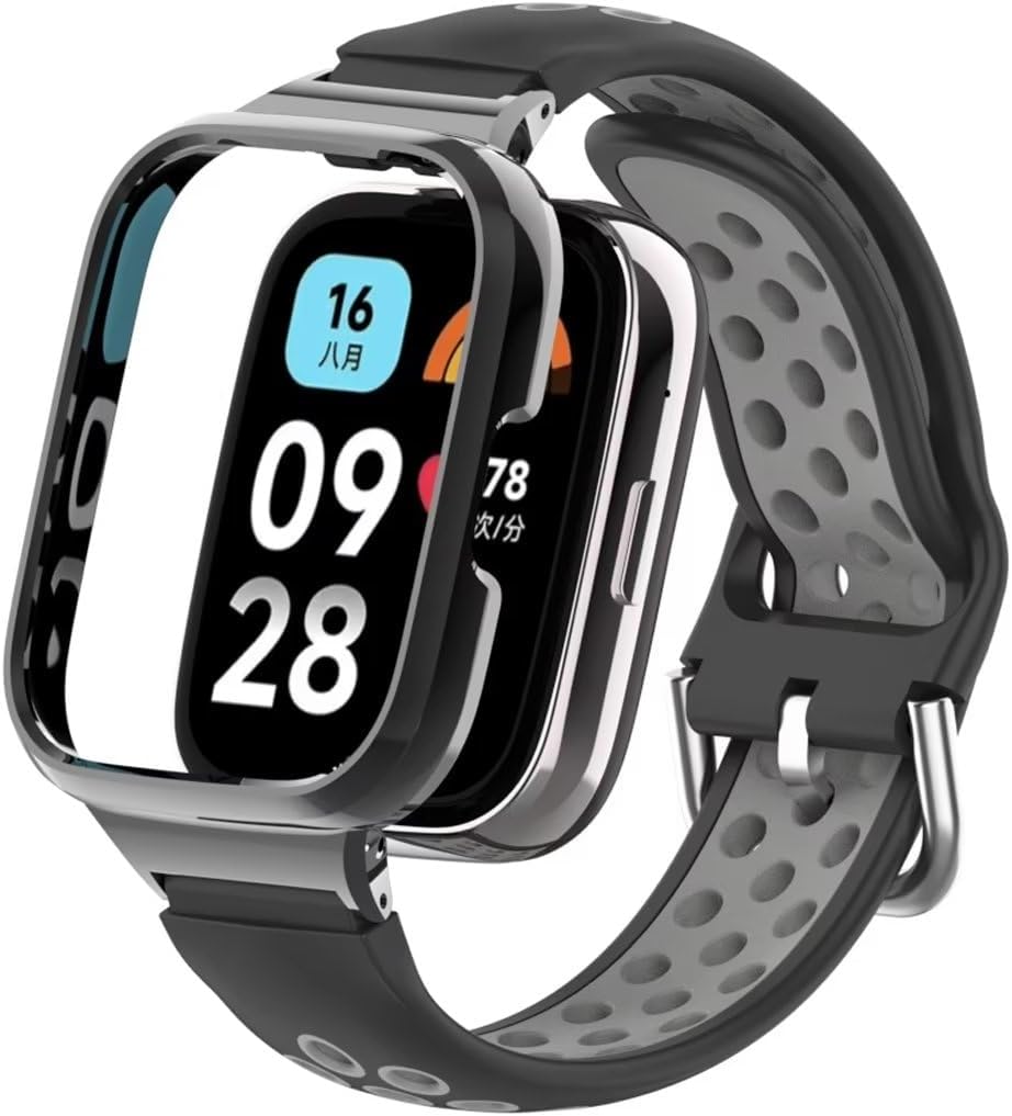 T-BLUER Compatible with Xiaomi Redmi Watch 3 Active Bands,Silicone Breathable two-color Strap Bracelet Accessories with Metal Protective Frame for