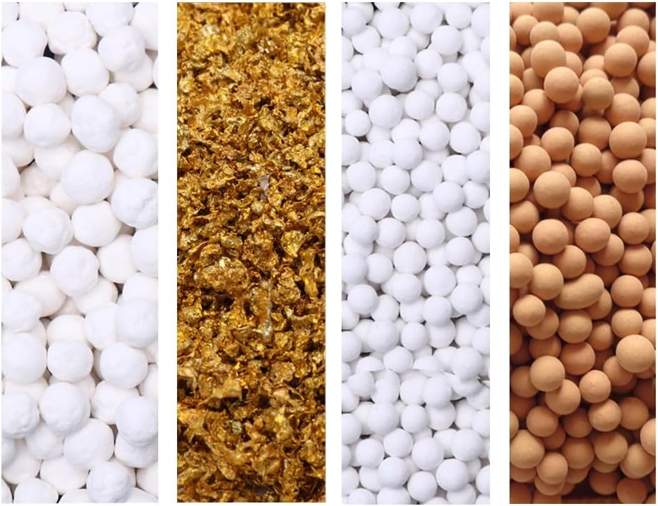 DGQ Perlas de filtro de ducha de 5.29 oz de repuesto para cabezal de ducha, bolas de piedra mineral para filtración de agua, incluyendo 8 tipos de