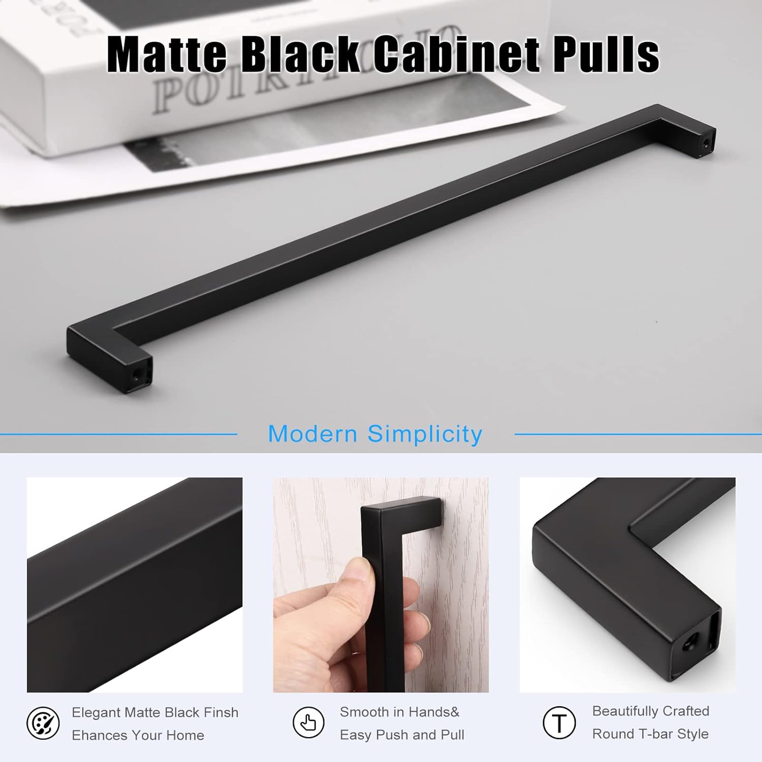 Juego de manijas de puerta de acero inoxidable de 12 de ancho, esquinas cuadradas, para armario de cocina