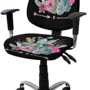Funda para silla de oficina, diseño de flechas de cactus tropical, color negro, funda protectora y elástica para silla de escritorio, silla de Funda para silla de oficina, diseño de flechas de cactus tropical, color negro, funda protectora y elástica para silla de escritorio, silla de