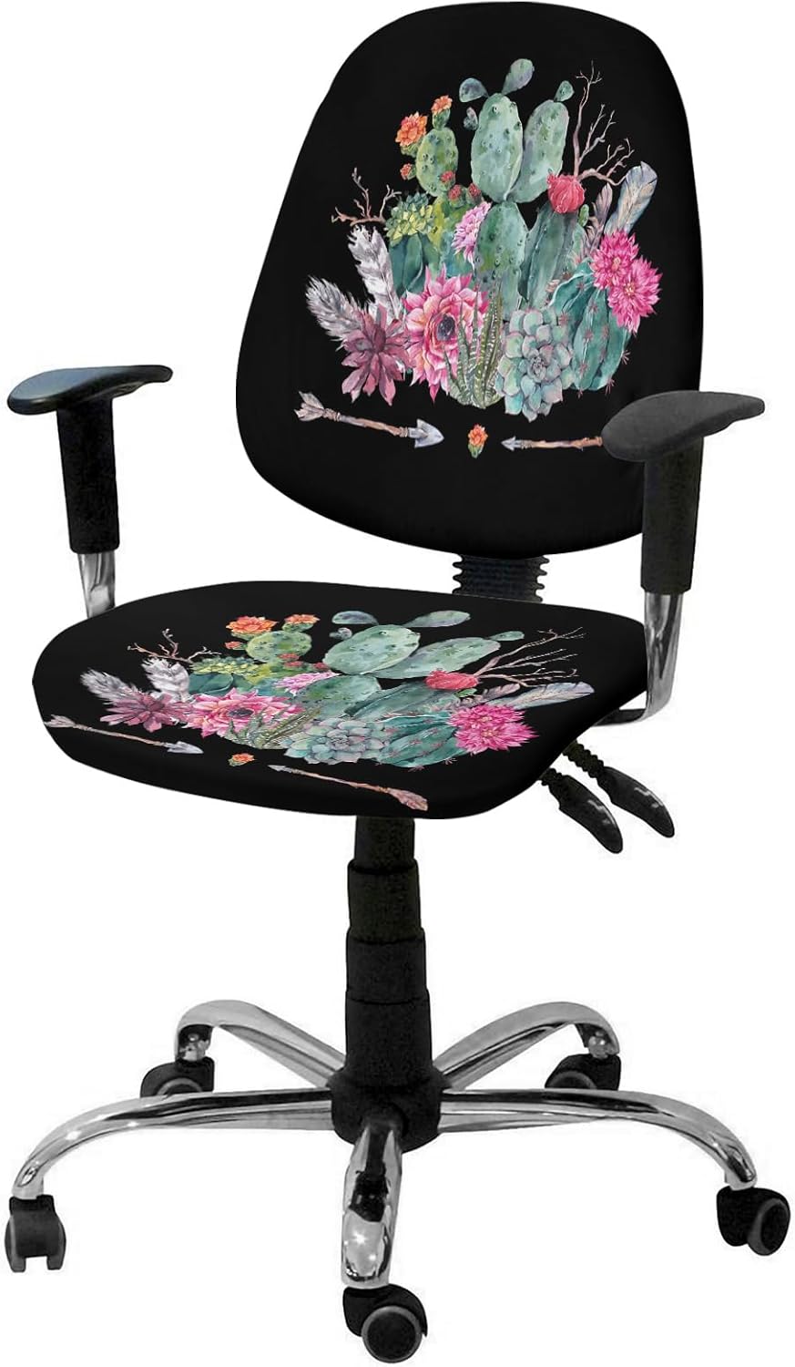 Funda para silla de oficina, diseño de flechas de cactus tropical, color negro, funda protectora y elástica para silla de escritorio, silla de