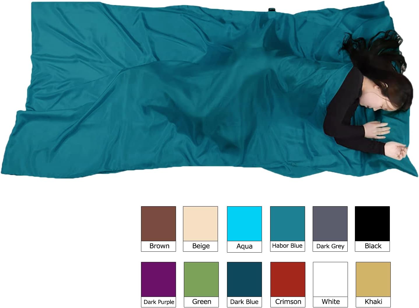 Forro de seda para saco de dormir, saco de dormir de seda, extra ancho de 87 x 43 pulgadas, sábana de viaje ligera para hoteles, más colores para