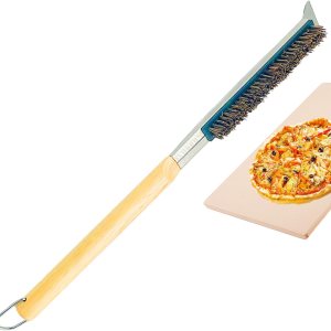 Cepillo para horno de pizza con raspador, cepillo de piedra de pizza de 21 pulgadas con mango de madera largo desmontable, resistente al calor, Cepillo para horno de pizza con raspador, cepillo de piedra de pizza de 21 pulgadas con mango de madera largo desmontable, resistente al calor,