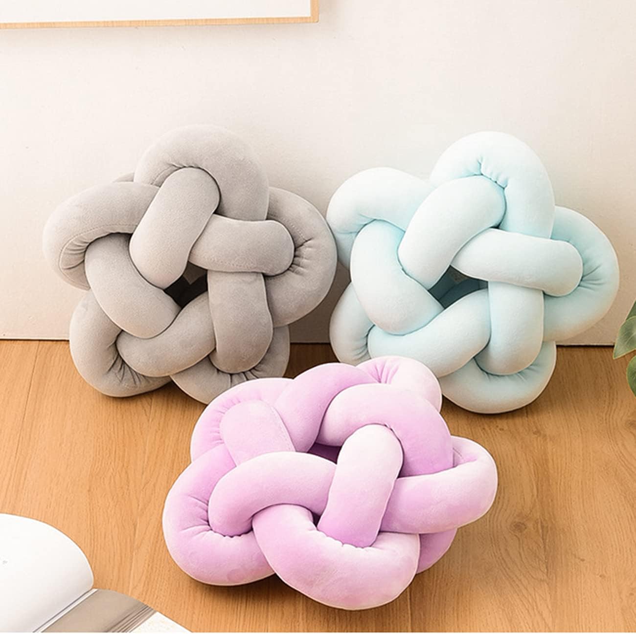 Almohada de felpa con nudo hecha a mano, almohada de estrella anudada suave para sofá, cojín lumbar, almohada de bola de relleno para el hogar,