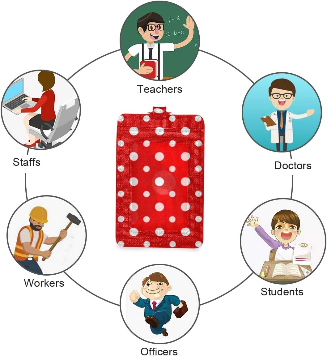 VIKKO Portatarjetas de lunares rojos y blancos, cartera de piel sintética para tarjetas de identificación con cordón para el cuello y llavero
