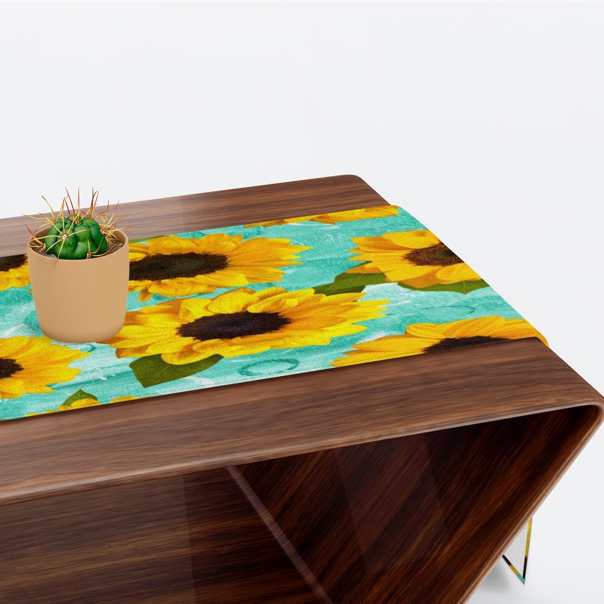 Table Runner Summer Sunflower Oil Painting, Autumn Rustic Linen Table Cloth Kitchen Dining Table Decor for Home Party 13 x 72 Inches