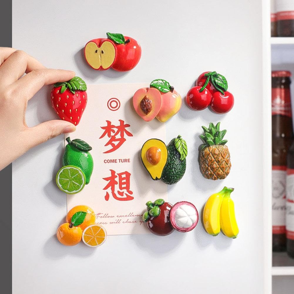 Imanes de frutas para nevera, imanes para refrigerador de verduras, resina 3D, imanes divertidos para nevera, lindos imanes de refrigerador para
