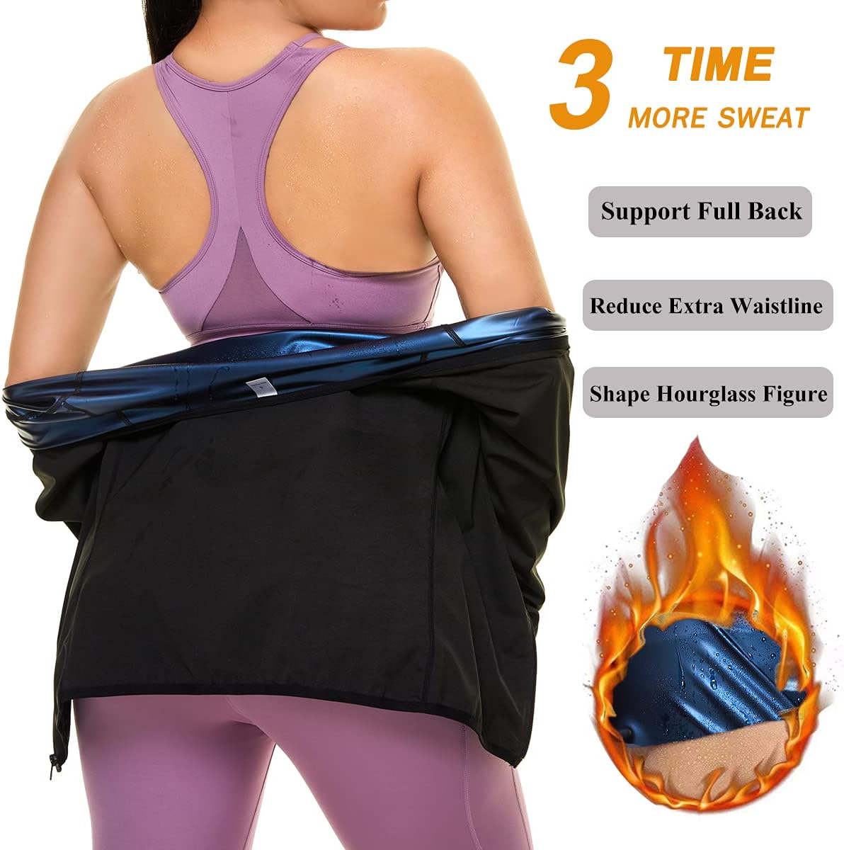 TOPELLER Traje de sauna para mujer, chaleco de entrenamiento de cintura para sudar, chaleco moldeador de cuerpo completo, camisa con cremallera,