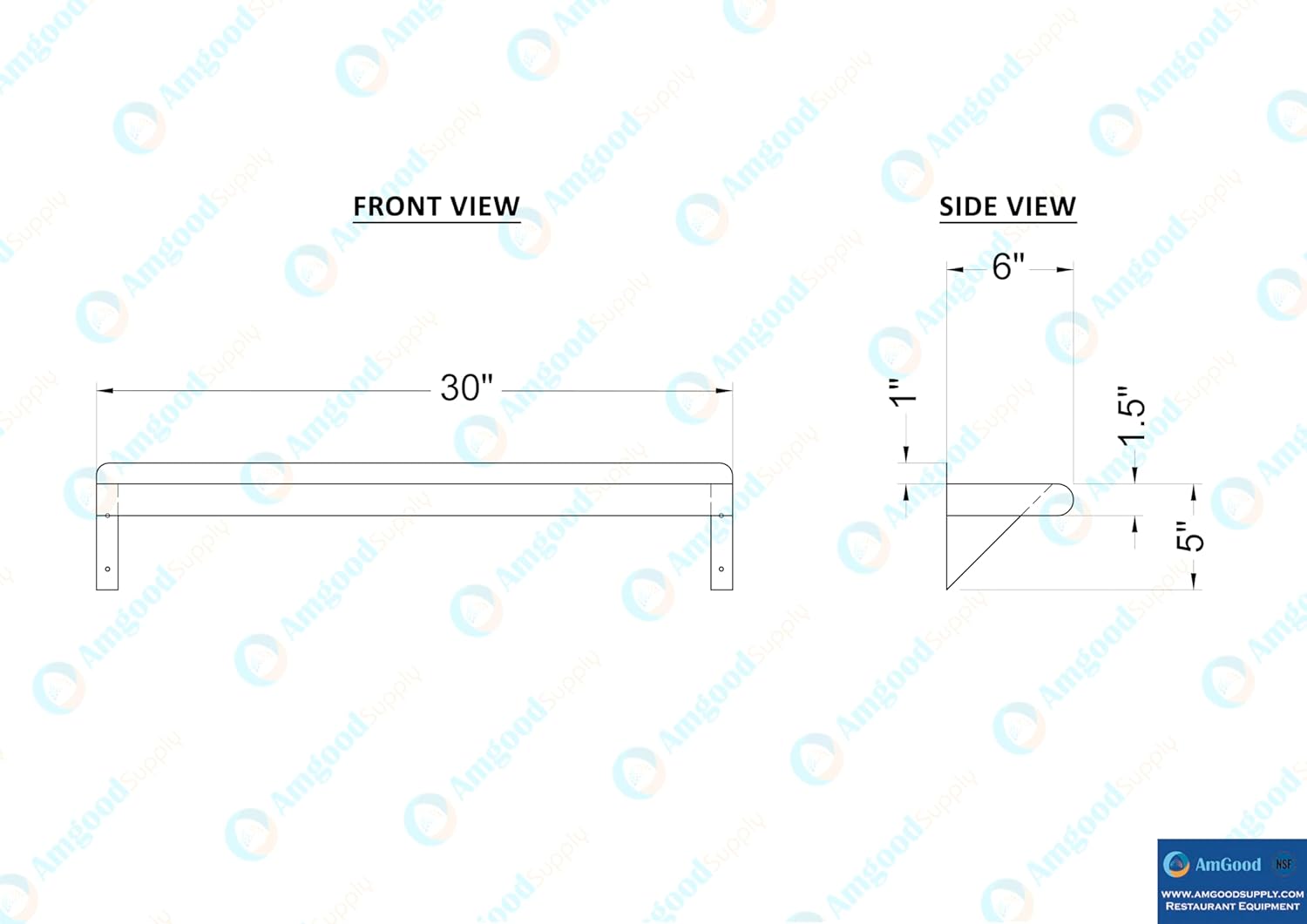 AmGood Estante de pared de acero inoxidable de 6 x 30 pulgadas  Estantería de metal  Garaje, lavandería, almacenamiento, lavadero  Restaurante,