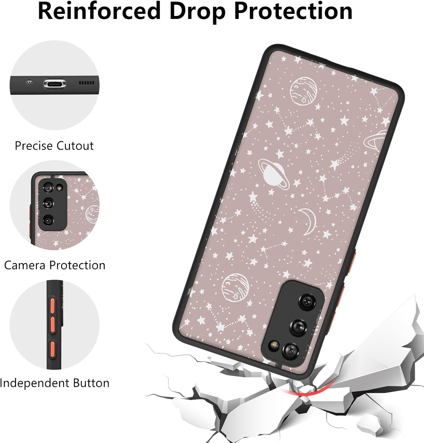 ZTOFERA Compatible con Samsung Galaxy S20 FE 5G, diseño de estrella planeta cielo translúcido esmerilado duro carcasa trasera de policarbonato de