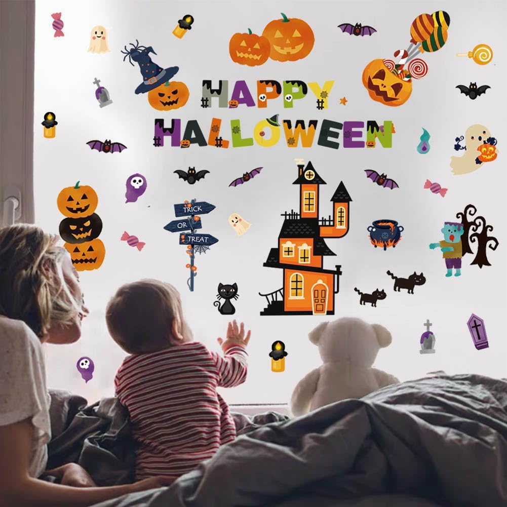 Calcomanías de Halloween para ventana, lindas calcomanías de Halloween para ventana, faroles de truco o trato, decoraciones de calabazas para niños,