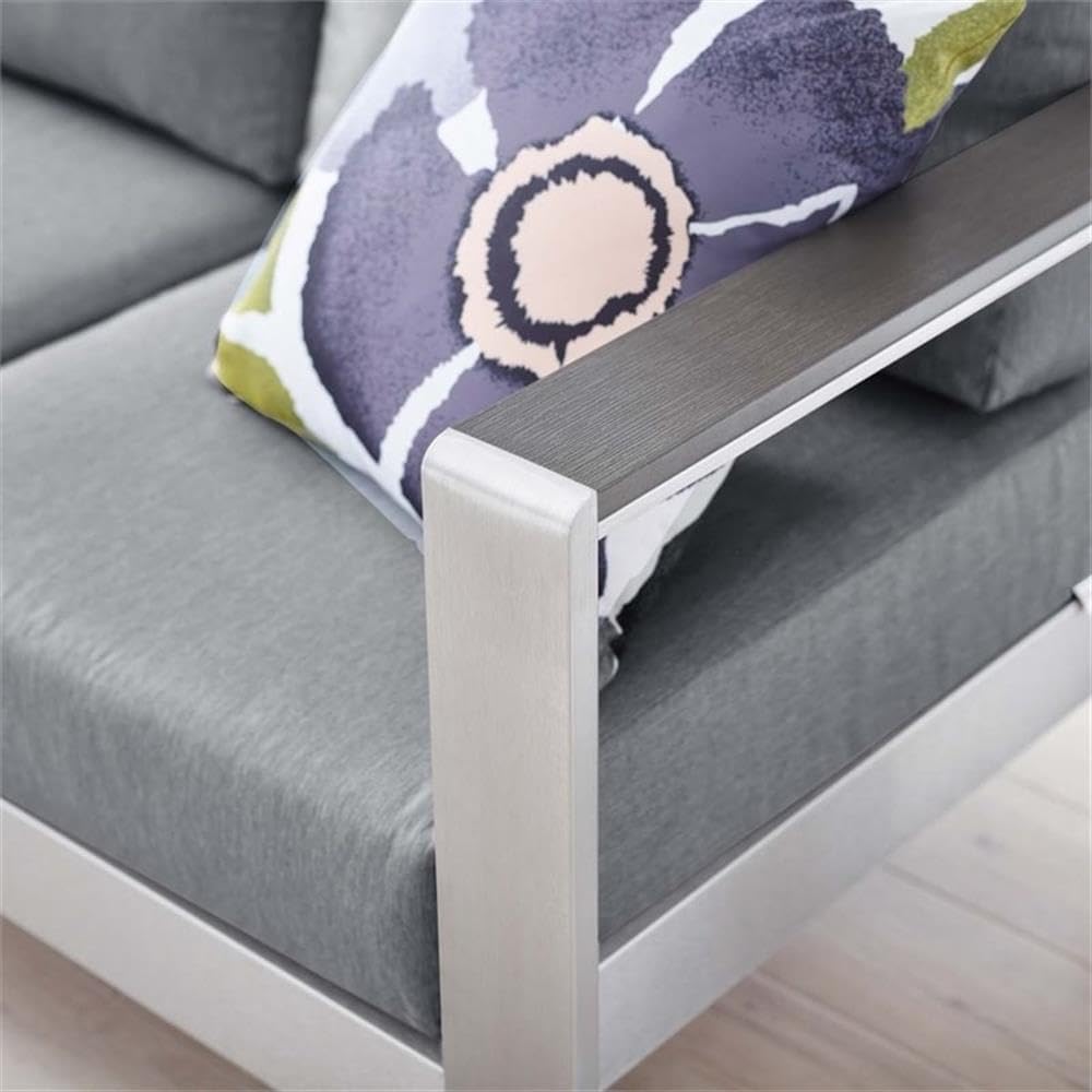 Modway Sofá de aluminio y tela para patio al aire libre Shore en platagris