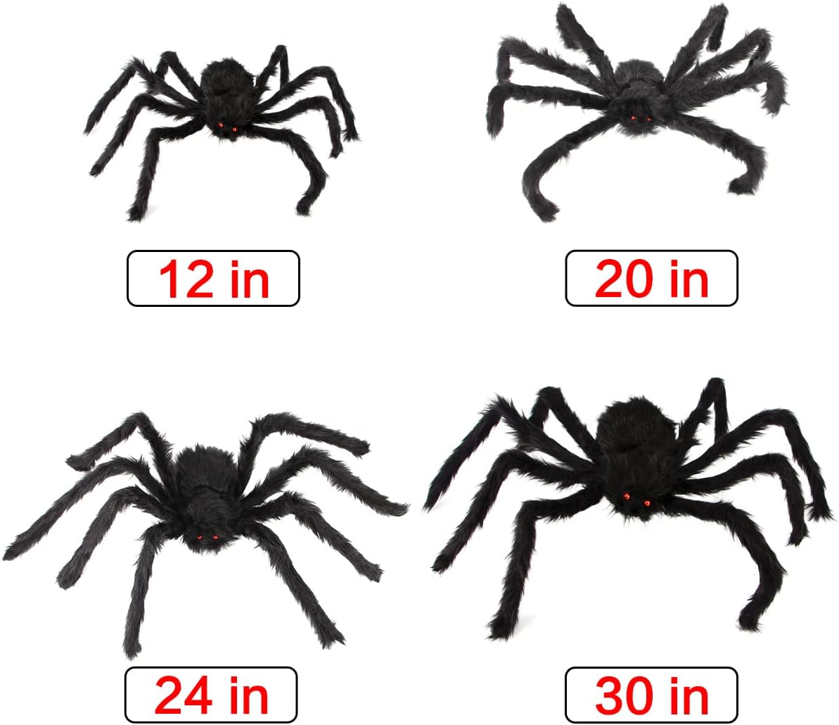 Decoraciones de araña de Halloween, juego de araña gigante aterradora de Aitey con 4 arañas falsas grandes, tela de araña, 20 arañas pequeñas de