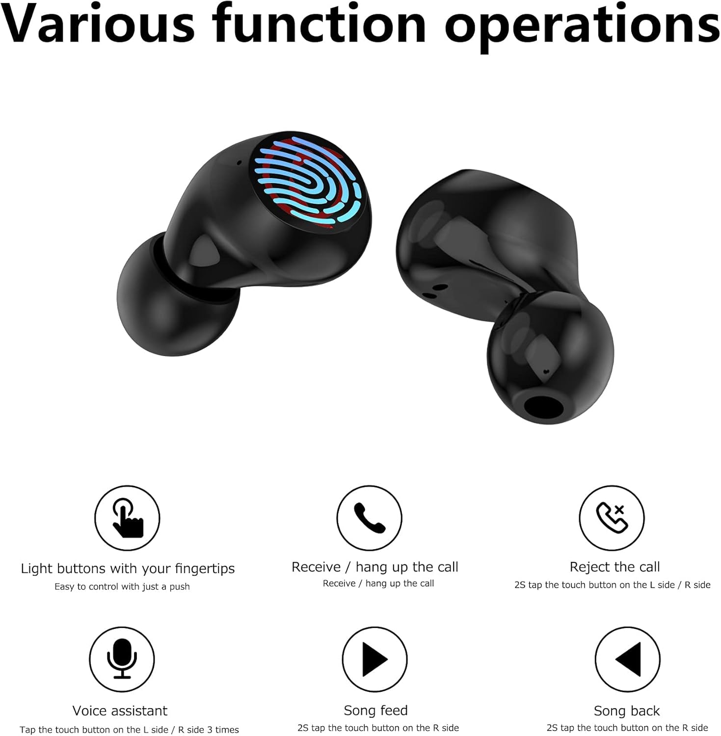 Auriculares inalámbricos Bluetooth 5.0, IPX5, impermeables, estéreo, inalámbricos, con micrófono y control táctil, reducción de ruido intraural, con