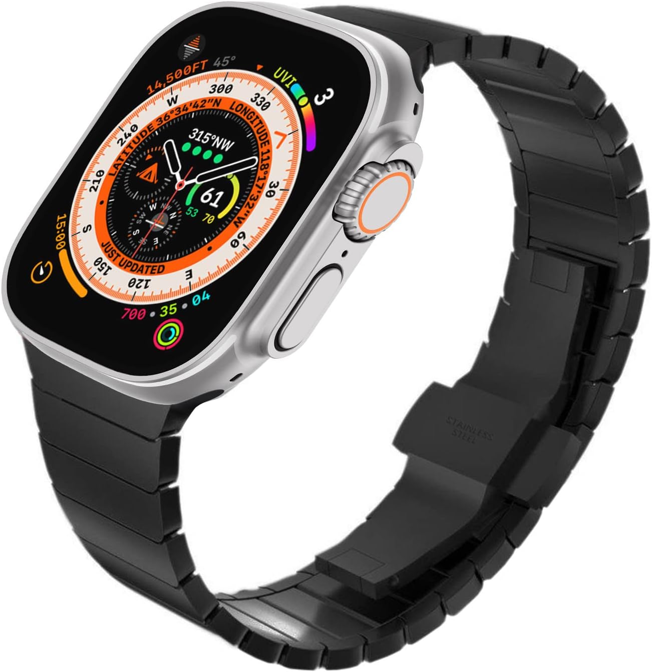 CHANCHY Correa de acero inoxidable para Apple Watch UltraUltra 2 Link de 1.929 in 1.732 in 1.772 in 1.654 in, correa de metal con cierre plegable