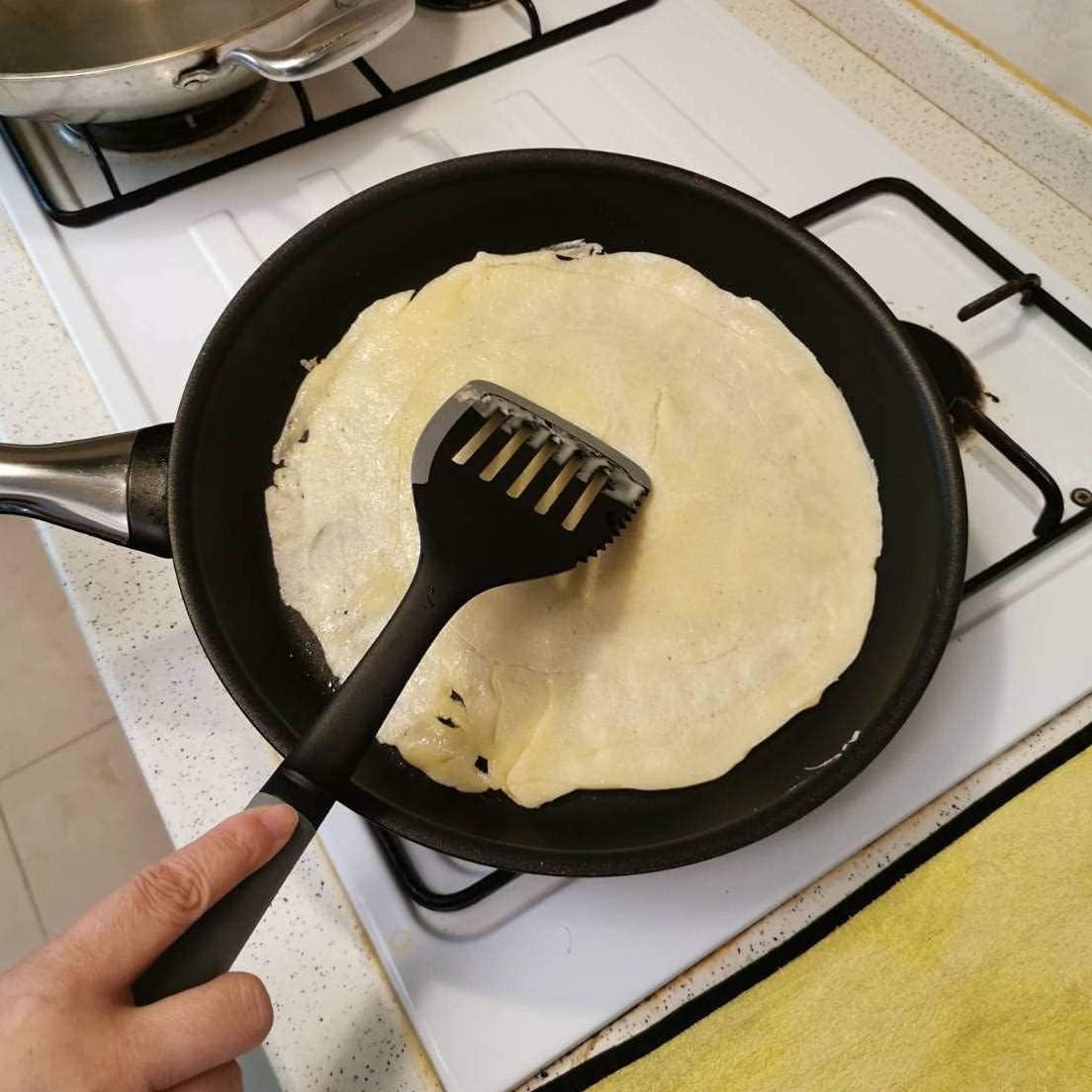 EZ KITCHEN Gadgets de cocina de silicona ranurada Turner multifuncional resistente al calor Nylon utensilios de cocina con borde de silicona, gris y