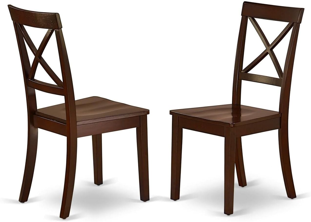 East West Furniture NOBO3-MAH-W – Juego de cocina de 3 piezas contiene una mesa de comedor rectangular con hoja de mariposa y 2 sillas de asiento de