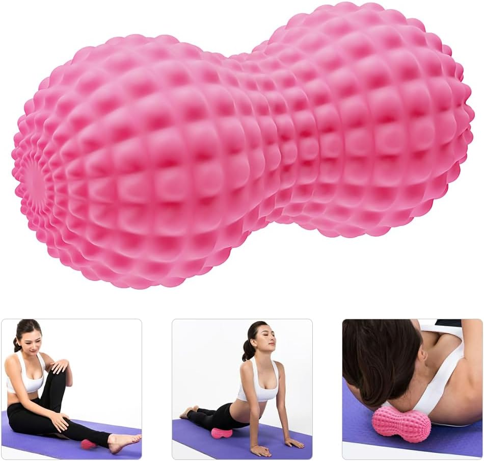 SELEWARE Bola de masaje de maní, bola de masaje de lacrosse doble de maní para espalda, cuello, hombros, columna vertebral, piernas, caderas, bola