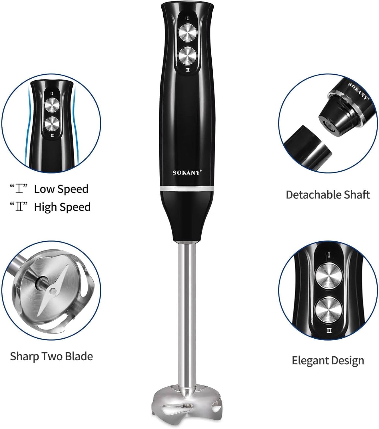 Batidora de mano de inmersión 4 en 1 de 500 W – Modo turbo, cuchillas inoxidables