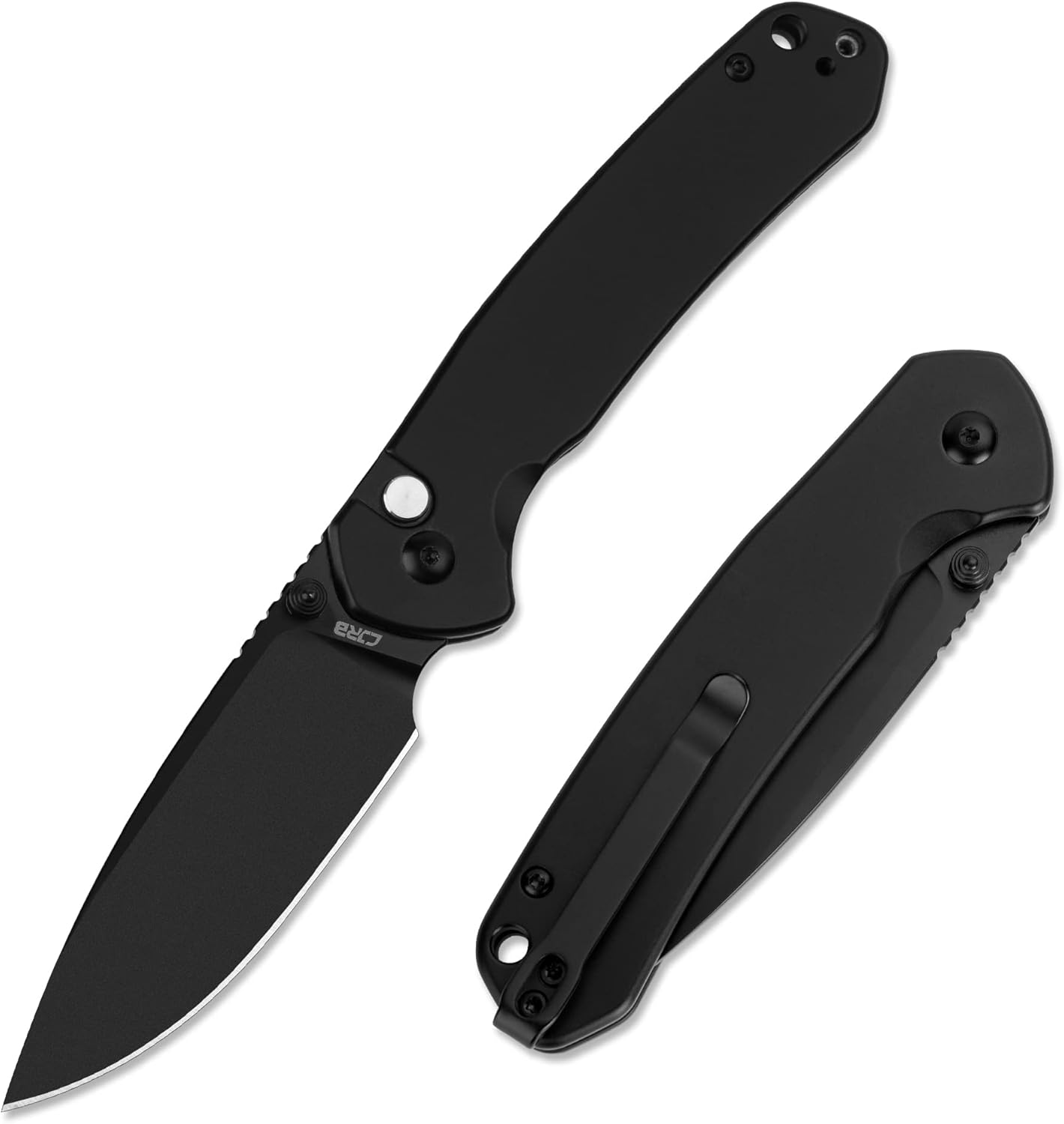 CJRB – Cuchillo plegable pirita (J1925) AR-RPM9 hoja y mango de acero inoxidable PVD negro con bloqueo de botón EDC Navaja de bolsillo con clip