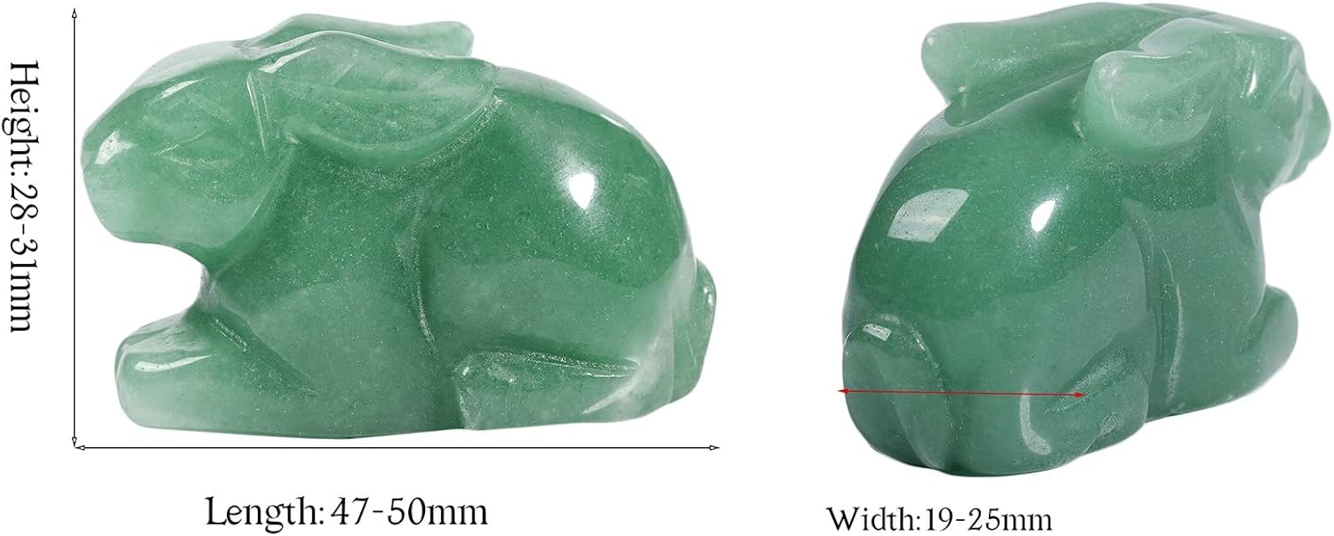 SUNYIK 2 mini estatuas de conejo de aventurina verde natural, piedra de cristal de bolsillo tallada a mano curativa para meditación de reiki y