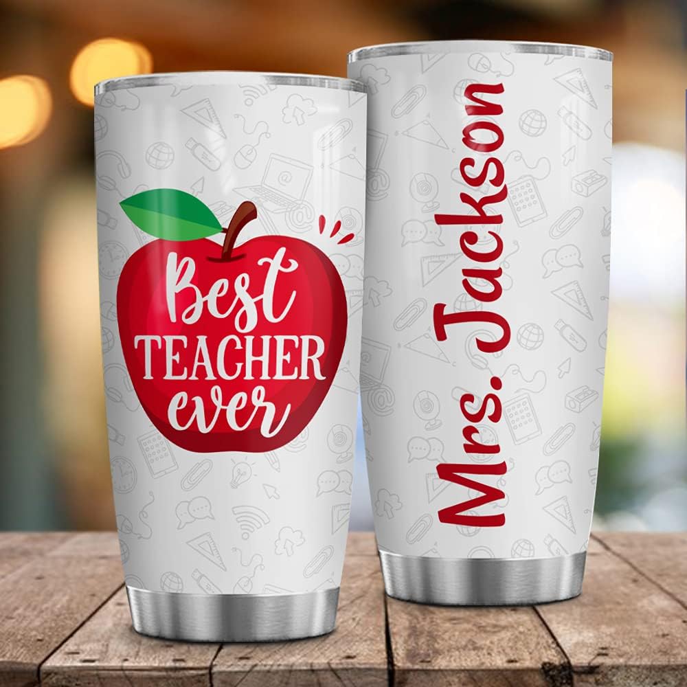WASSMIN Vaso personalizado para el mejor profesor con tapa, 20 onzas, 30 onzas, nombre personalizado, doble pared, aislamiento al vacío, taza de