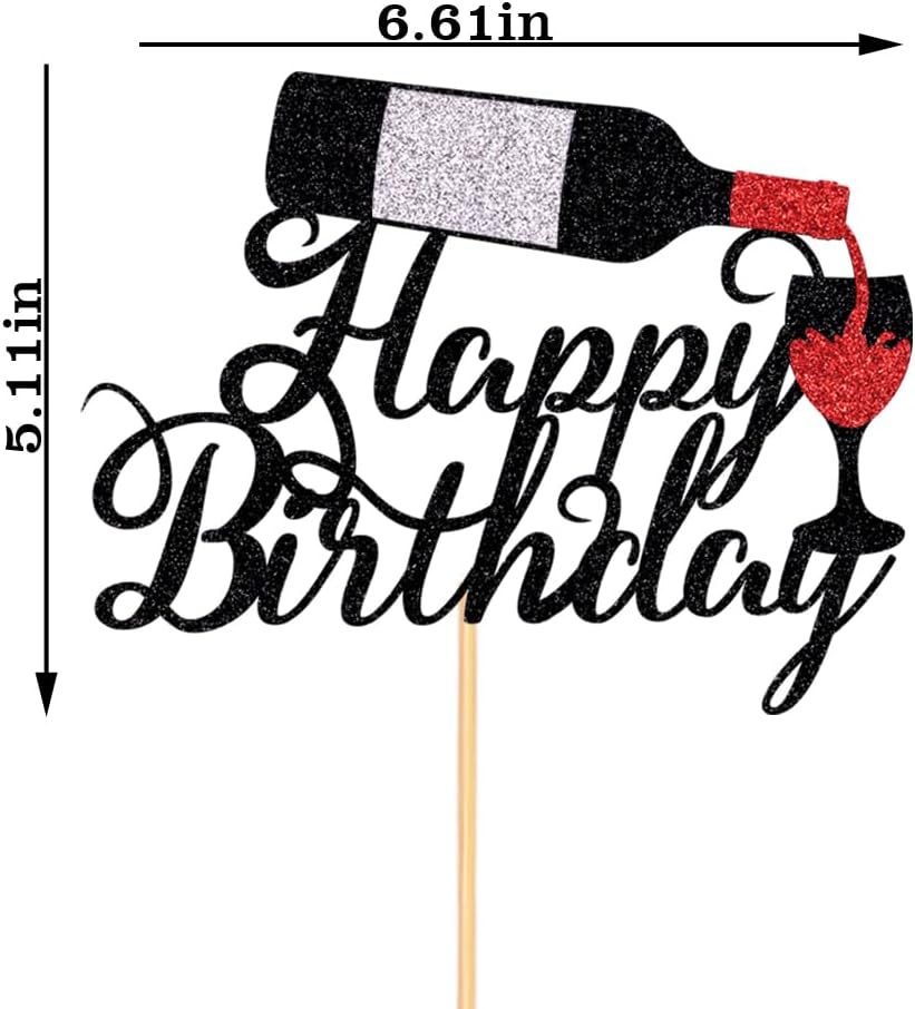 Red Wine Happy Birthday Cake Topper-Cheers & Red Wine Cake Pick for Celebrating Glorymoment Red Wine Theme Birthday Theme Party Supplies