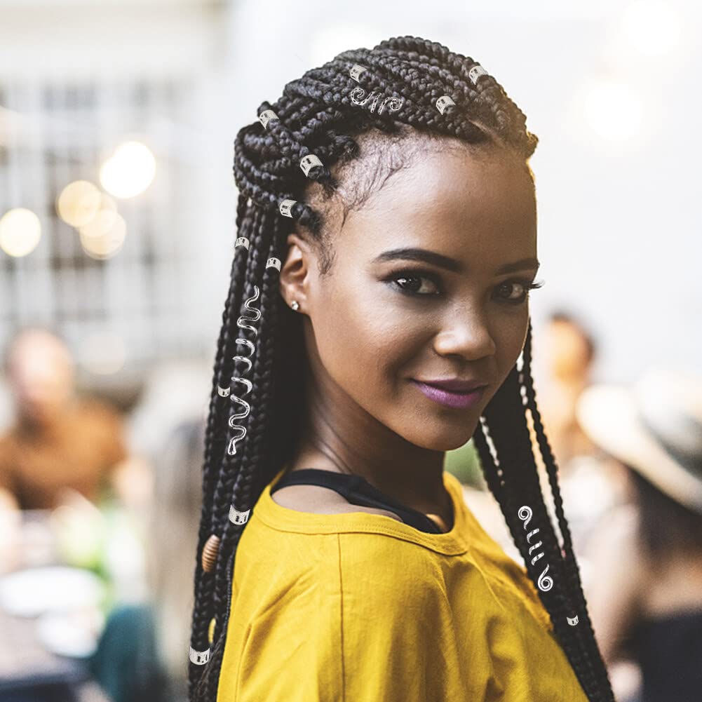 Cuentas de rastas, 1 juego de cuentas de rastas, anillos trenzados para el cabello, clips de temor, puños para trenzas, joyería para el cabello para