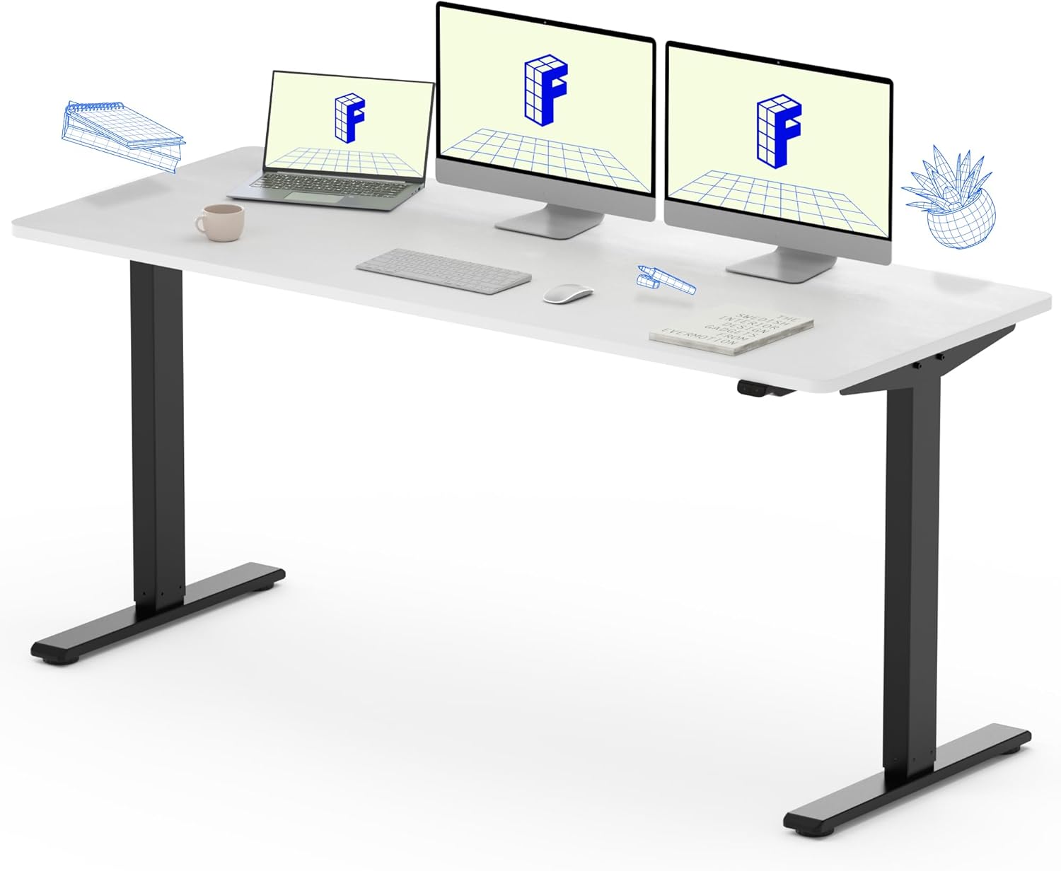 FLEXISPOT Escritorio eléctrico de altura ajustable, marco de escritorio de acero resistente con teclado inteligente automático (marco negro + 2