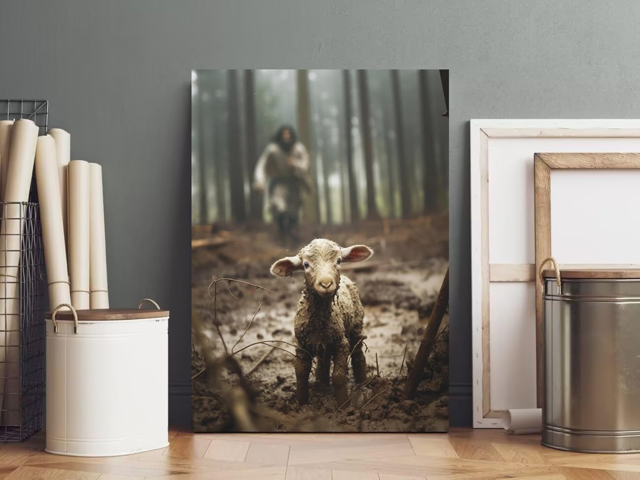 Fchen art Póster de fe de Jesús y cordero, arte de Dios, arte religioso de pared, póster de Jesús de Cristo Jesús, lienzo impreso para decoración de