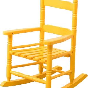 Mecedora amarilla para niños de 2 a 5 años, silla reclinable de madera resistente para dormitorio, jardín, patio, carga de 165.3 lbs  165 libras Mecedora amarilla para niños de 2 a 5 años, silla reclinable de madera resistente para dormitorio, jardín, patio, carga de 165.3 lbs  165 libras