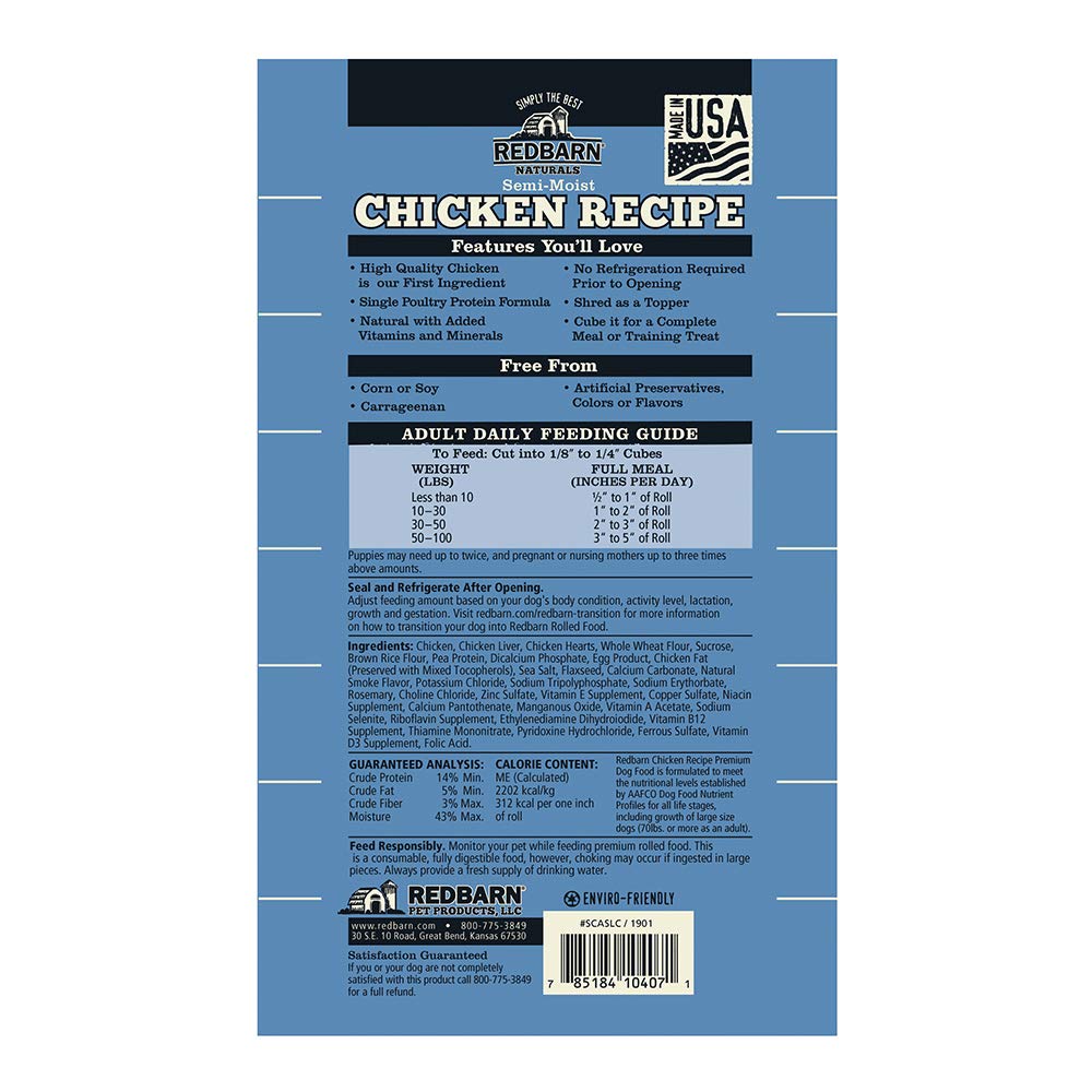 Redbarn – Alimento enrollado de receta de pollo de 4 libras, ingredientes naturales con vitaminas y minerales añadidos, alimentos estables,