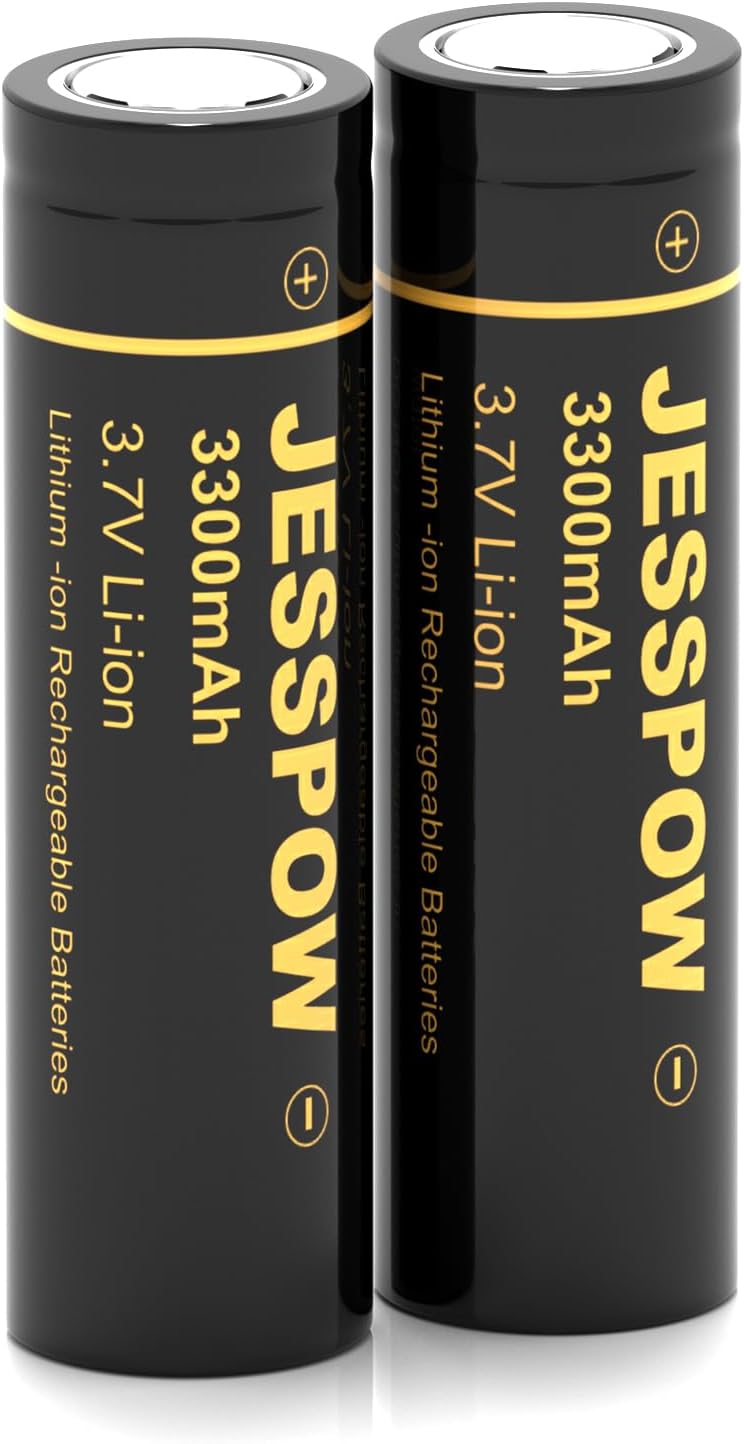 JESSPOW Batería recargable de litio de 3,7 voltios, 3300 mAh de parte superior plana para linterna LED, faro, luces solares, luces de jardín al aire