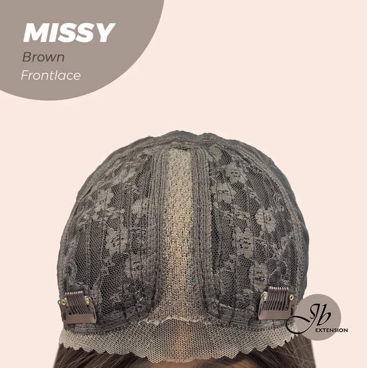 Peluca de encaje frontal precortada con flequillo, pelucas rizadas de color marrón MISSY para mujer, pelucas sintéticas naturales para uso diario
