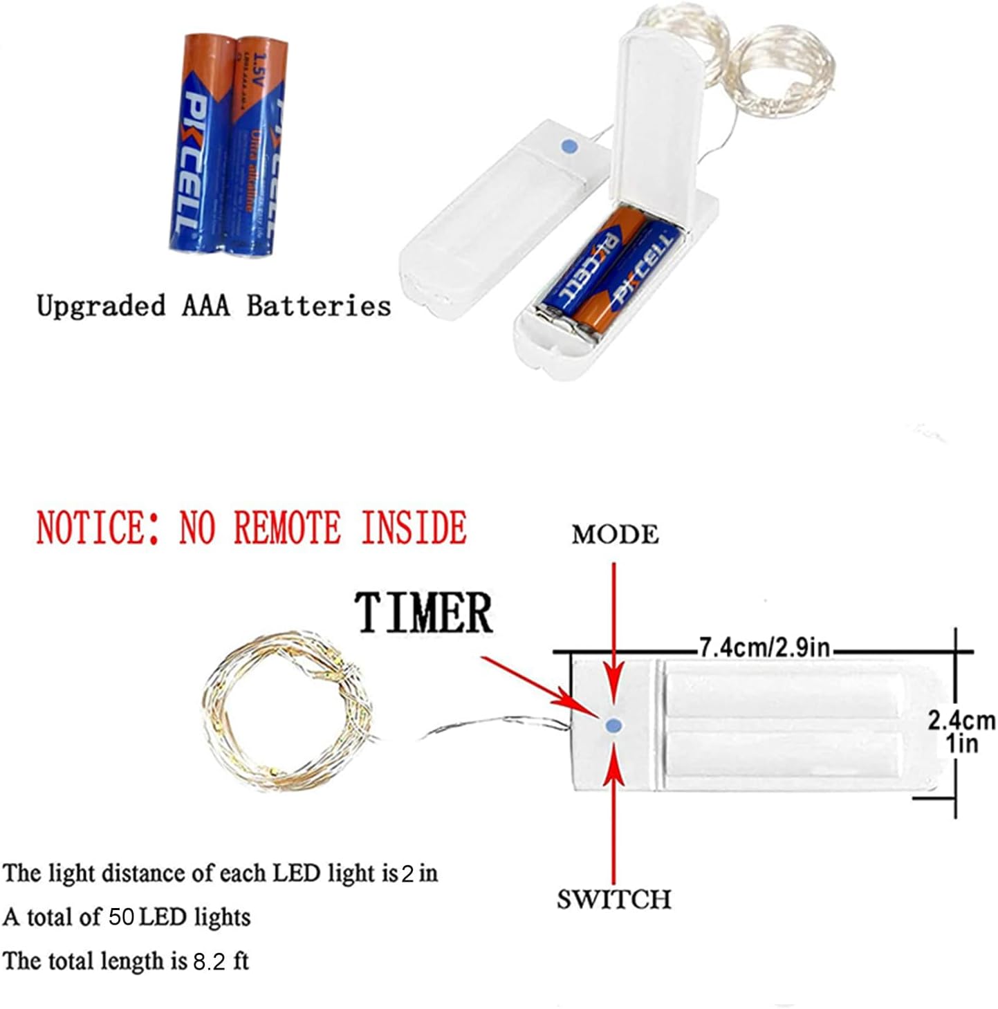 ZNYCYE Guirnalda de 50 luces LED con temporizador, 8.2 pies, 8 modos, funciona con pilas, paquete de 6 mini luces LED para bricolaje, boda,