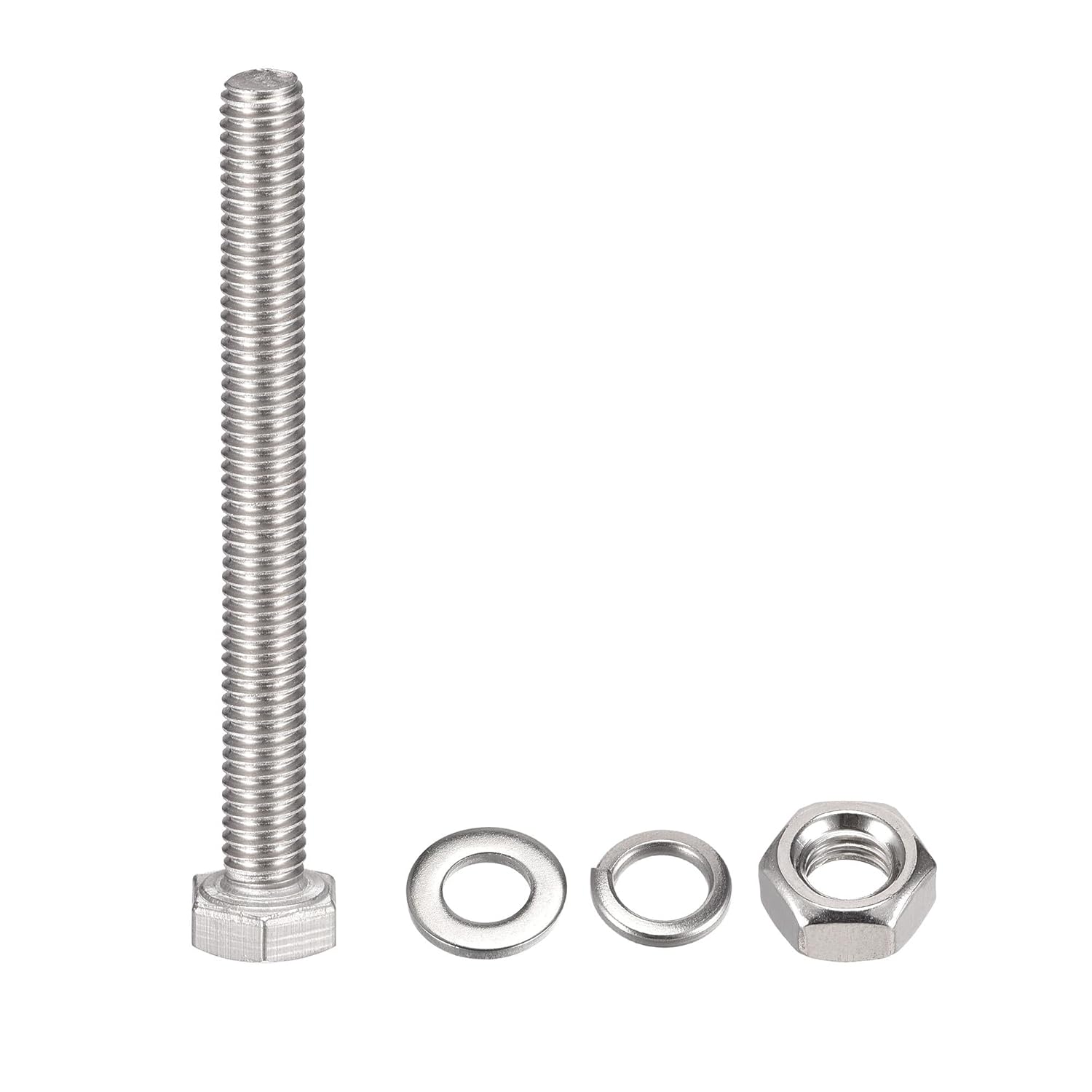 uxcell Tornillos de cabeza hexagonal M6 x 2.559 in, tuercas, kits de arandelas planas y de bloqueo, pernos hexagonales de rosca completa de acero