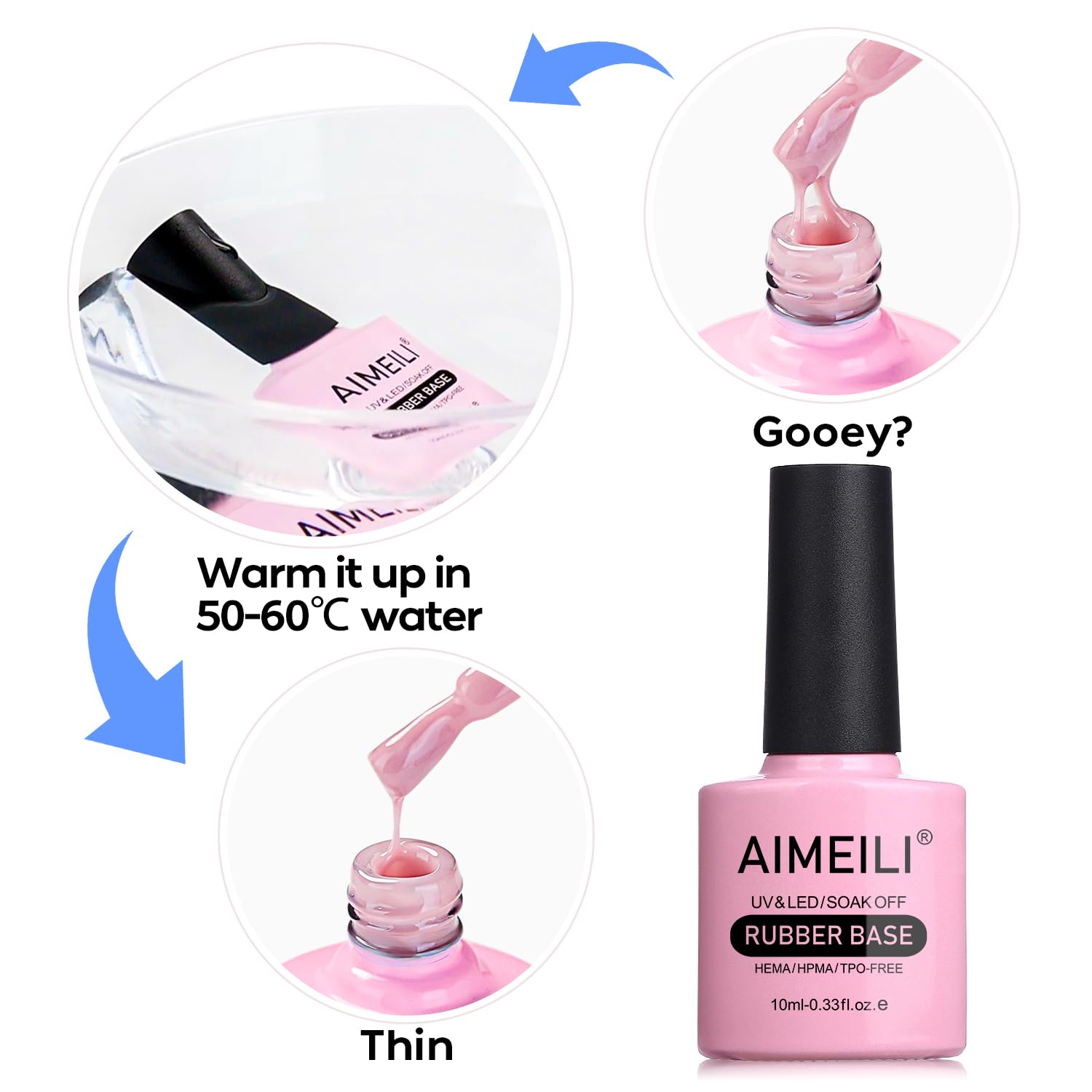 AIMEILI Gel base de goma para uñas, esmalte de uñas de gel transparente UV LED sin hema, 4 en 1 para fortalecer, mejorar, capa base, esmalte de gel
