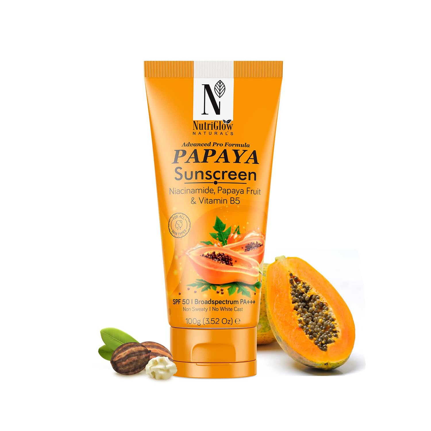 NutriGlow NATURAL’S Advanced Pro Formula Papaya Protector solar SPF 50, sin fundición blanca, ligero para pieles grasas y secas, 3.5 onzas